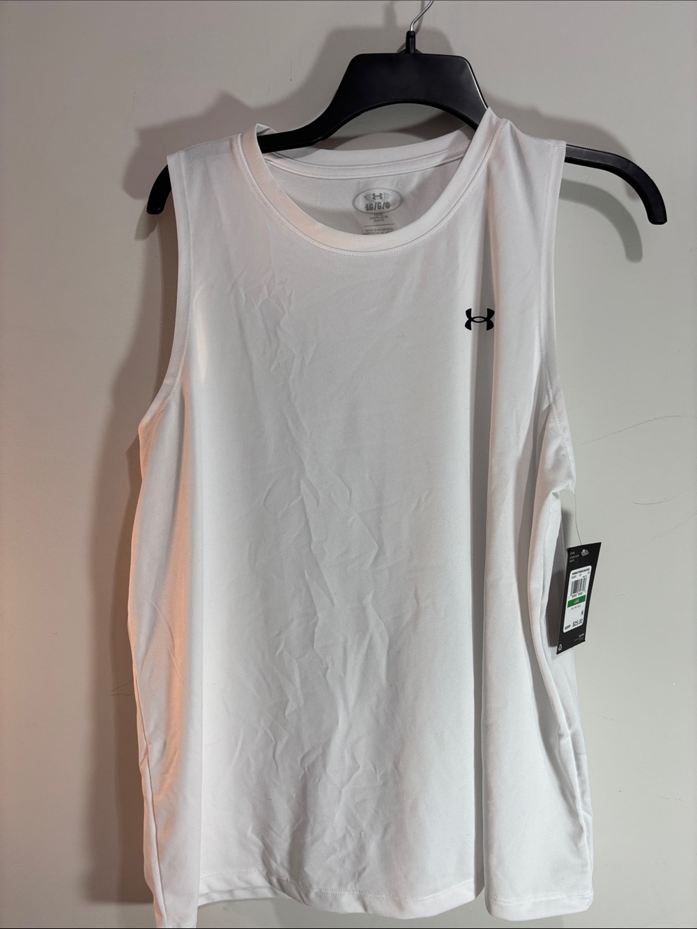 Under Armour White Sleeveless Muscle Tank with Logo